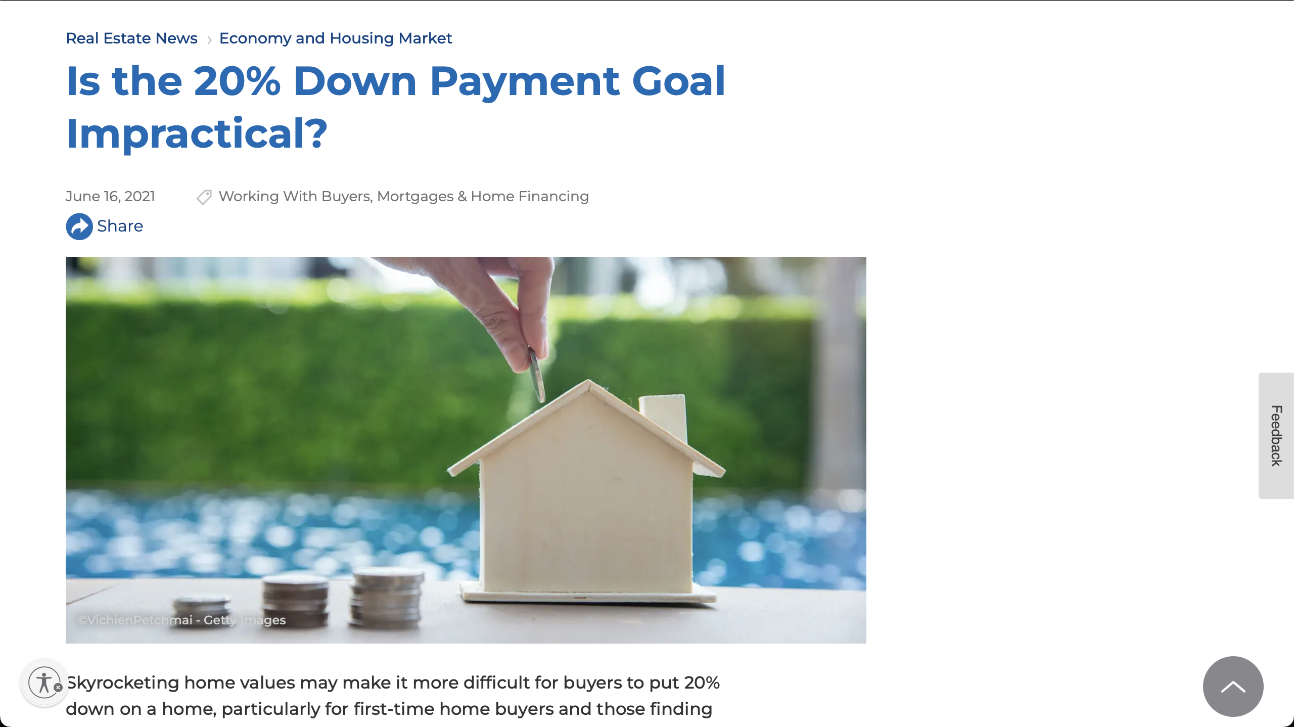 Preview of the 20% Down Payment Goal Impractical article